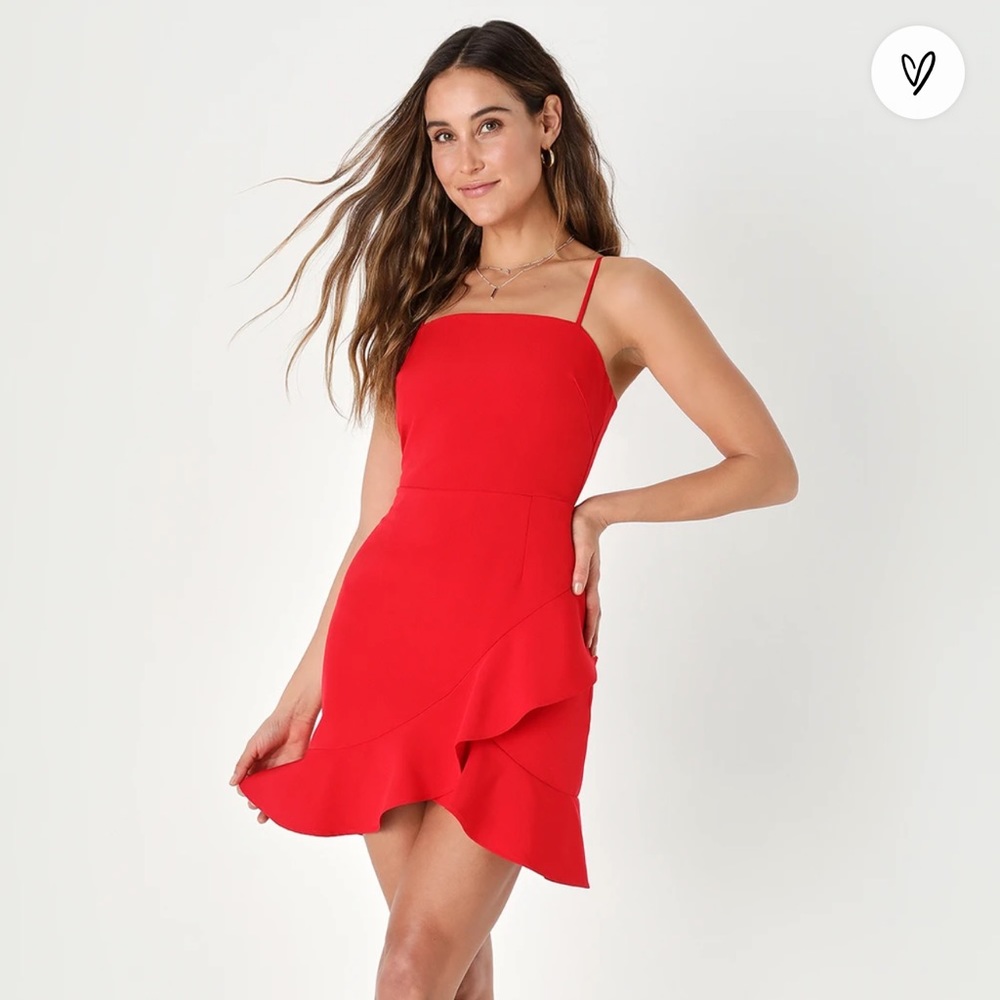 Romantic Times Red Ruffled Bodycon Mini Dress - Lulus | Medium - NEVER WORN!